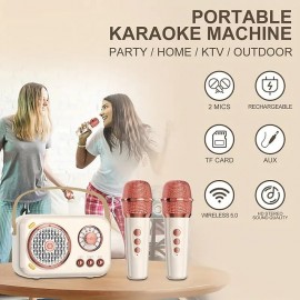 Portable Wireless KTV Speaker Set With Two Microphones - Retro Design Immersive Karaoke Experience - Perfect Gift For Home Parties Birthdays For Gifts
