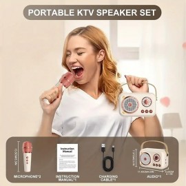 Portable Wireless KTV Speaker Set With Two Microphones - Retro Design Immersive Karaoke Experience - Perfect Gift For Home Parties Birthdays For Gifts
