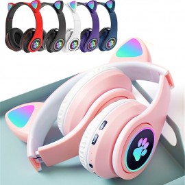 RGB Cute Cat Bluetooth Headphone Wireless Headset Foldable Hifi Music Stereo Noise Cancel Earphone TF Card For Kids Girls Gifts Christmas Gift
