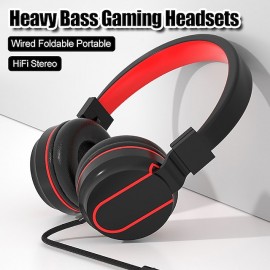 Wired Foldable Portable HiFi Stereo Headphone Heavy Bass Gaming Headset with Mic Noise Cancelling Headphones
